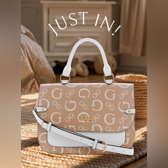GUESS Women's Keston Caramel Tan Brown Logo Print Crossbody Bag Handbag - Picture 1 of 9